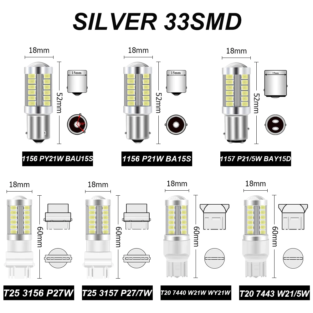 2X 1157 P21/5W BAY15D PY21W BA15S P21W 33 SMD 5630 5730 LED Auto Brake  Lights Fog Lamp Car Daytime Running Light Stop Bulbs 12V