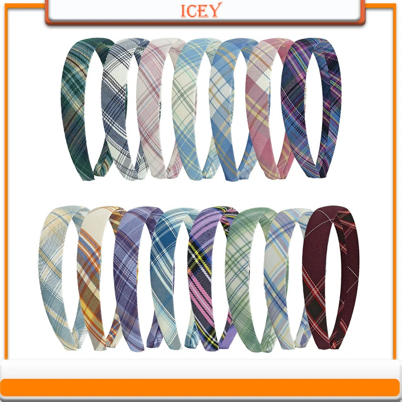 1pc 2cm/2.5cm Fabric Headbands Plaid Headwear Hair Tie for Broken Hair Scrunchie Hair Accessories Set