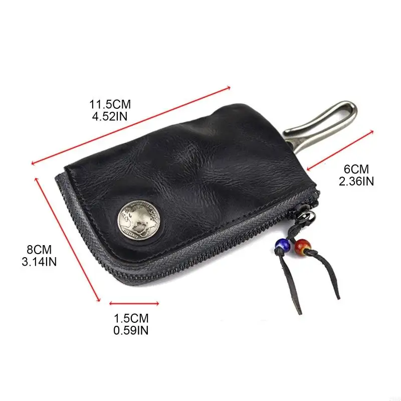 28GD Portable Leather for Key Wallet for Men Short Vintage Zipper Car Keys Holder Pur