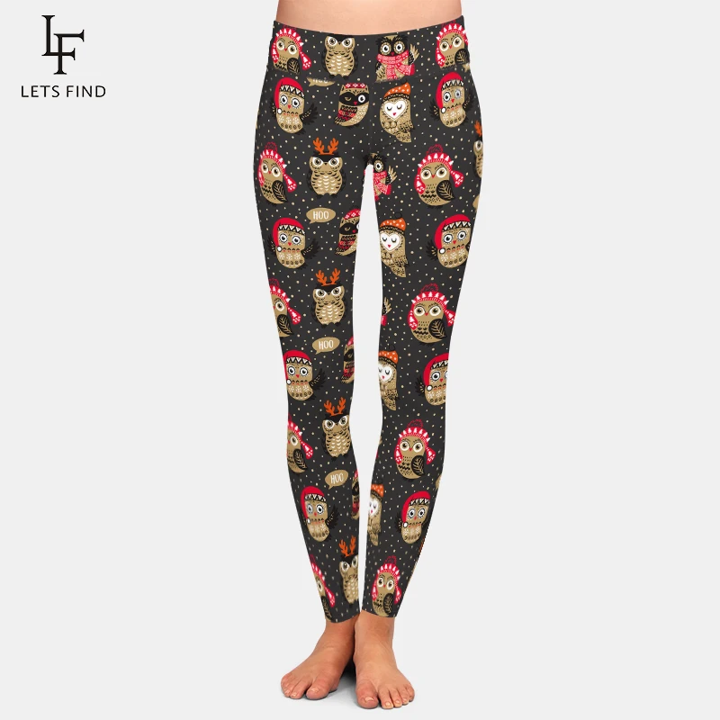 LETSFIND High Quaility Leggings Winter Owl Digital Printing Women High Waist Leggings Workout  Women Pants цена и фото