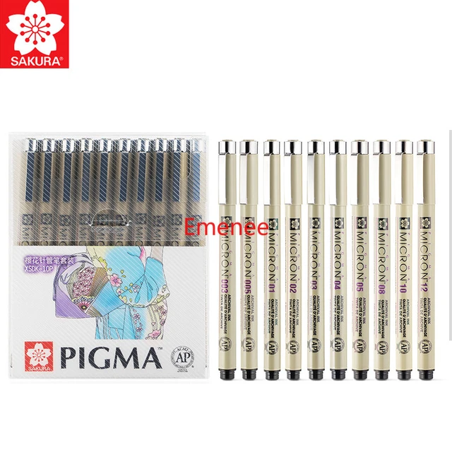 10PCS SAKURA Pigma Micron Fineliner Pens - Archival Black Ink Pens