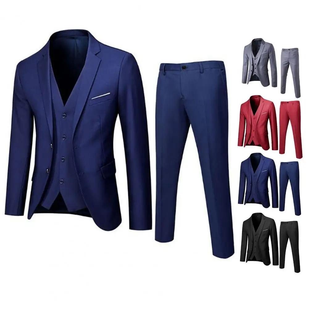 Men Slim Fit Suit Set Elegant Men's Formal Business Suit Set with Vest Coat Pants for Office Meetings Groomsmen or Wedding