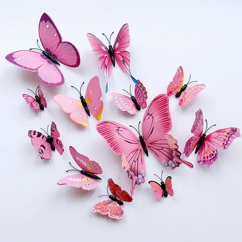 

12 pieces of colorful three-dimensional butterflies TV background wall decoration butterfly children's room PVC simulated butte