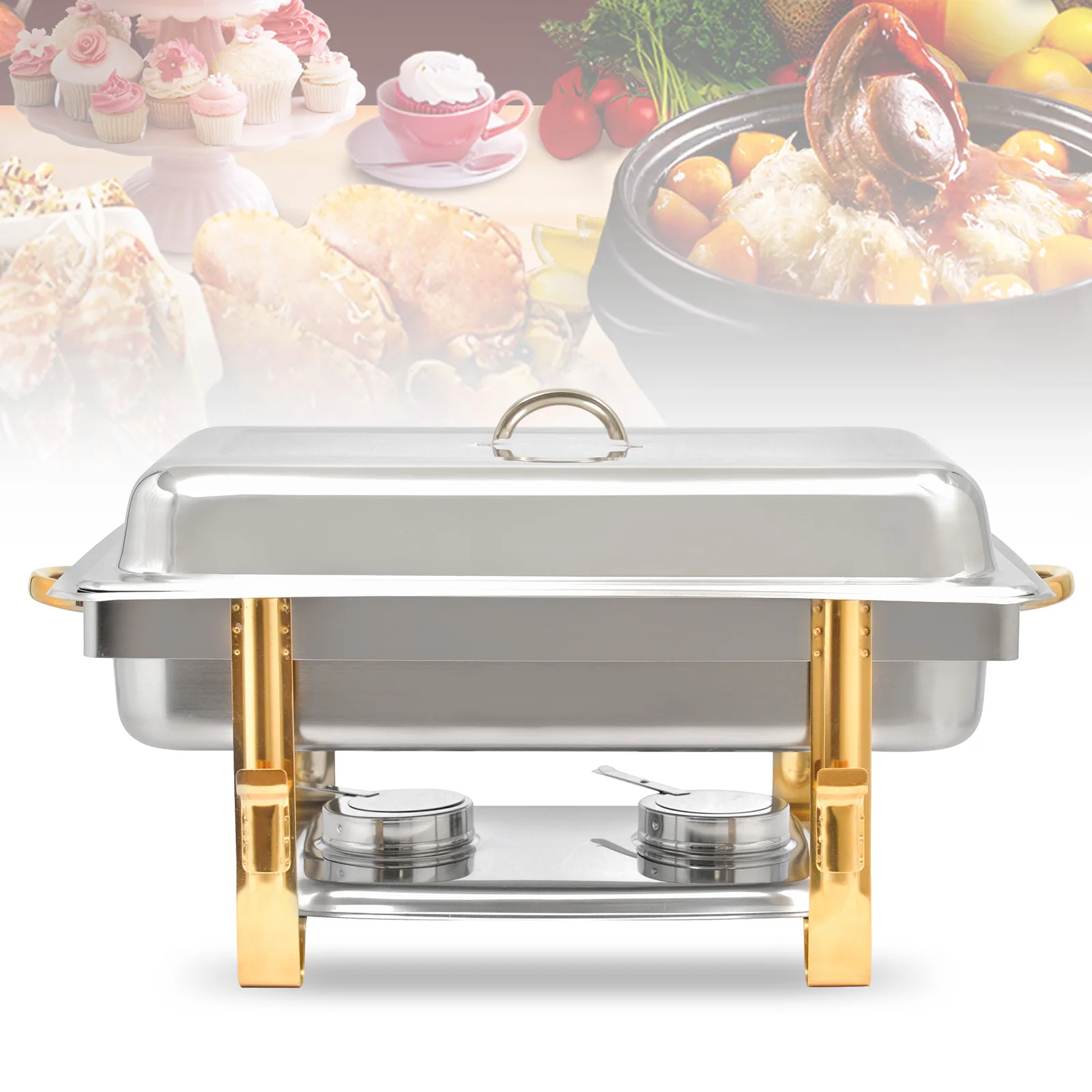 

9L Rectangular Food Warmer Chafing Dish Heat Tank Food Insulation Container Stainless Steel w/ Lid for Hotel Catering Buffet