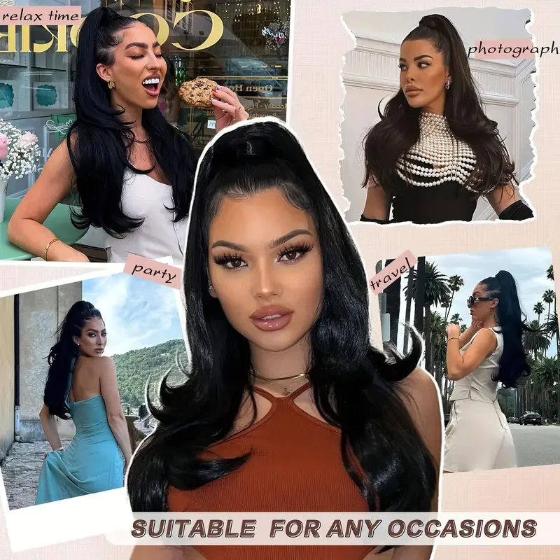 18인치 길이의 포니테일 연장용 합성 섬유 헤어, 파티, 일상 사용 및 할로윈을 위한 탄성 밴드 포함