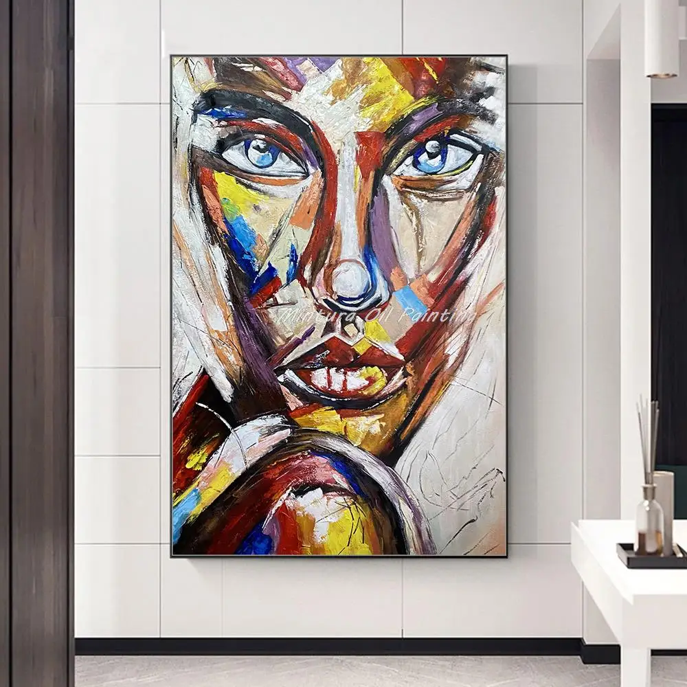 

Mintura Handpainted Thick Texture Abstract Human Face Oil Paintings on Canvas,Modern Wall Art Picture for Living Room Home Decor