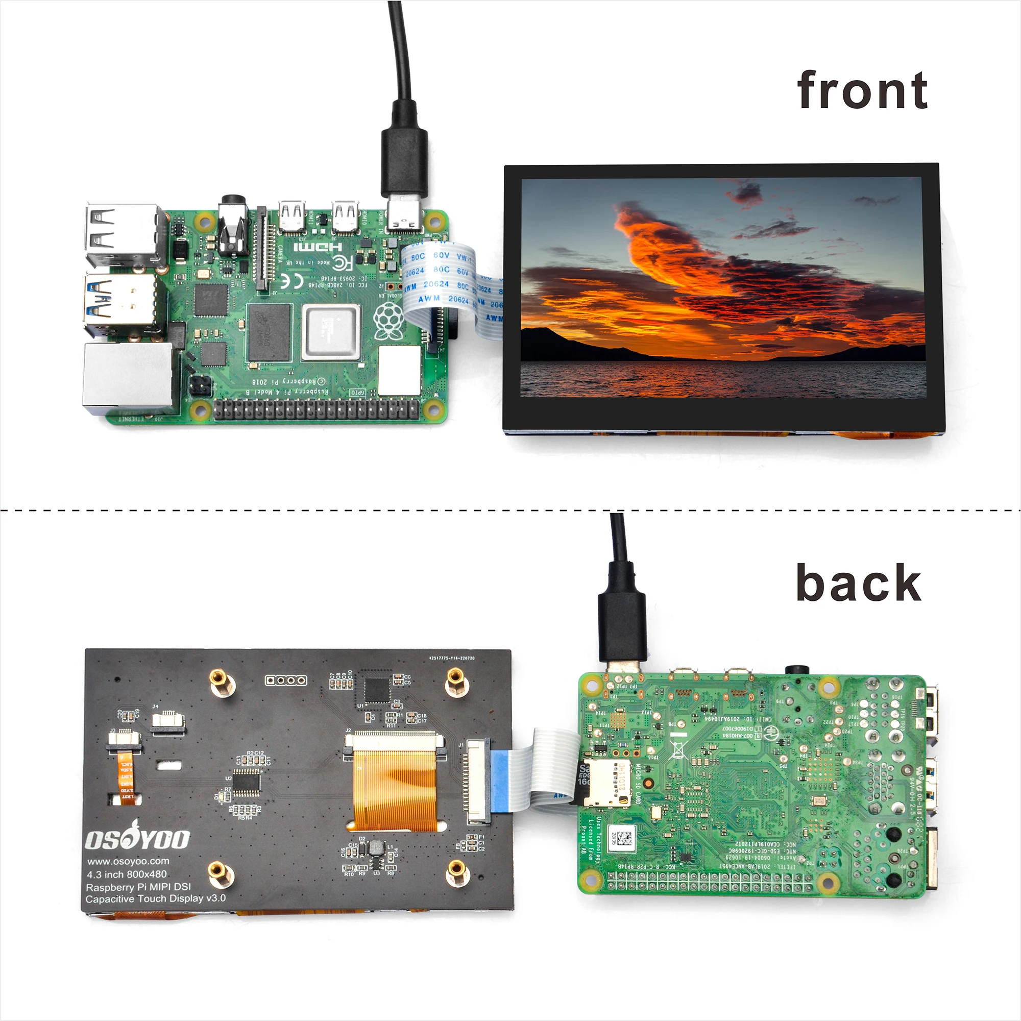 OSOYOO LCD  ġ ũ ÷ DSI ̽,   5, 4, 3, 2,  B A, 4.3 ġ IPS RP5i, 800  480