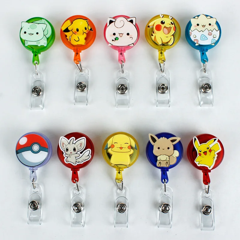 

Pokemon cartoon Pikachu Eevee anime figure kawaii retractable acrylic badge card clip accessories kids birthday Christmas gift