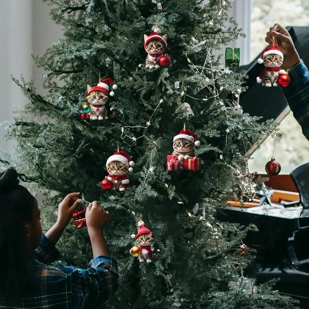 Description Picture 4 of item2D Funny Cat Christmas Tree Ornaments High Quality Flat Cat Hanging Ornament Adorable Festival Decoration For Indoor And Outdoor
