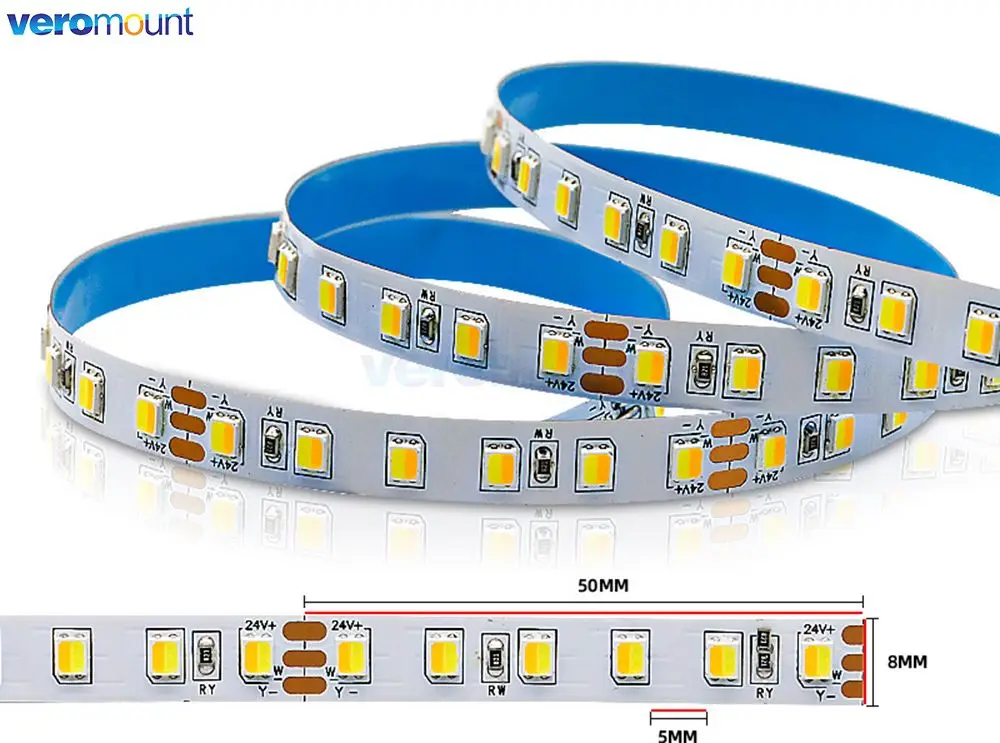 5m 5mm 8mm 12mm 2835 CCT Dual White Dimmable LED Strip Light 12V 24V DC WW CW Color Temperature Adjustable Flexible Tape Ribbon