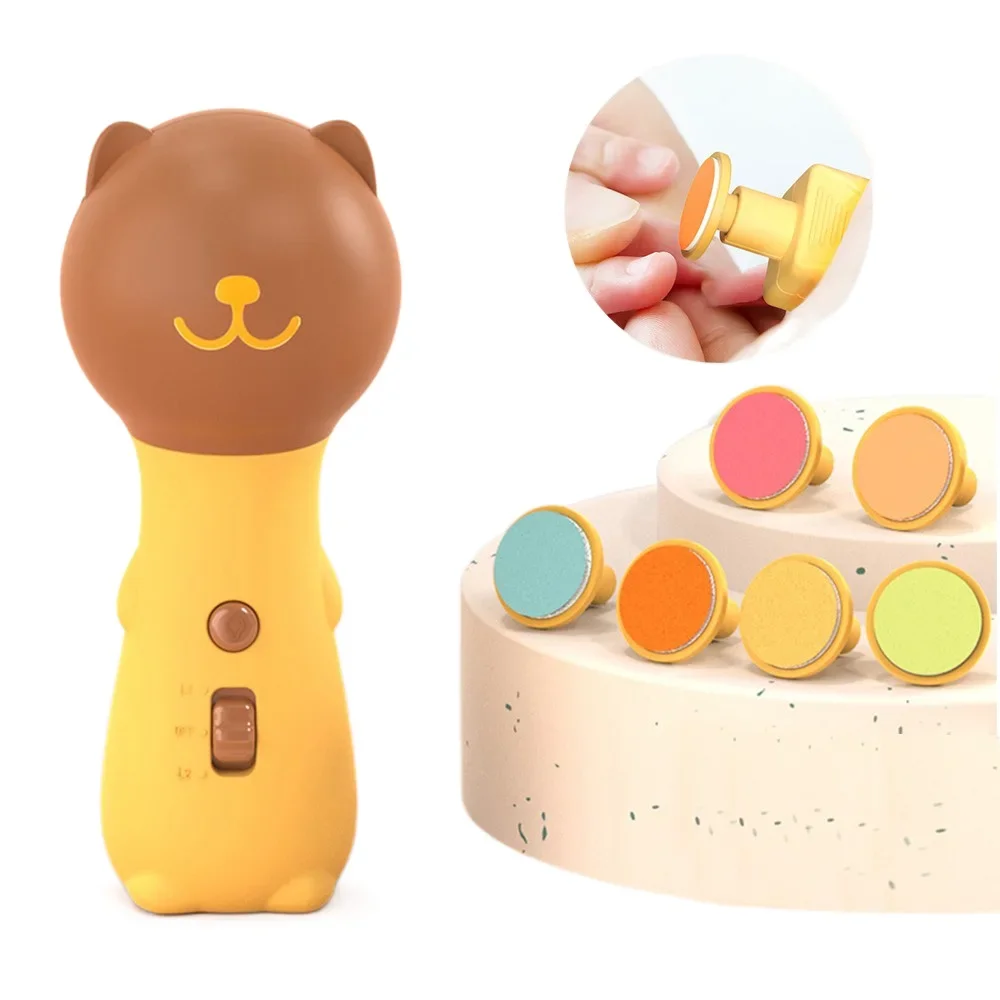 Baby Nail Trimmer Electric Low Noise Baby Nail File with 6 Replacement Pads Cartoon Clippers Care Trimmer