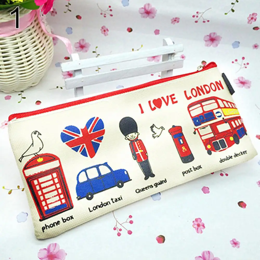 1Pc Pencil Bag Pouch Cartoon Zipper Students Pen Case London Style Oxford Fabric Cosmetic Coin Purse for Home and Back to School 3