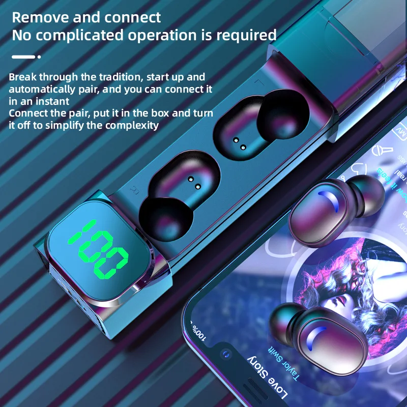 TWS E50 Bluetooth Earbuds Earphones Wireless LED Display HIFI Headphones Touch Control Sport Waterproof Microphone Music Headset 4