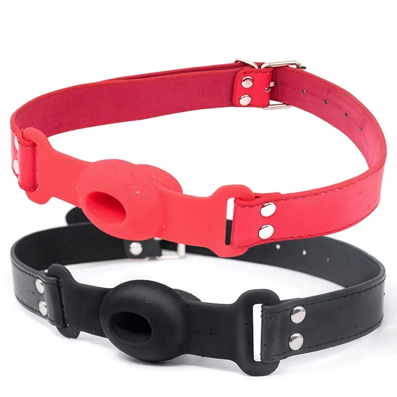 Gag Silicone Mouth Extender Ball Oral Fixation Erotic Toys PU Harness Strap Belt Bdsm Bondage Costume Face_voghion.com