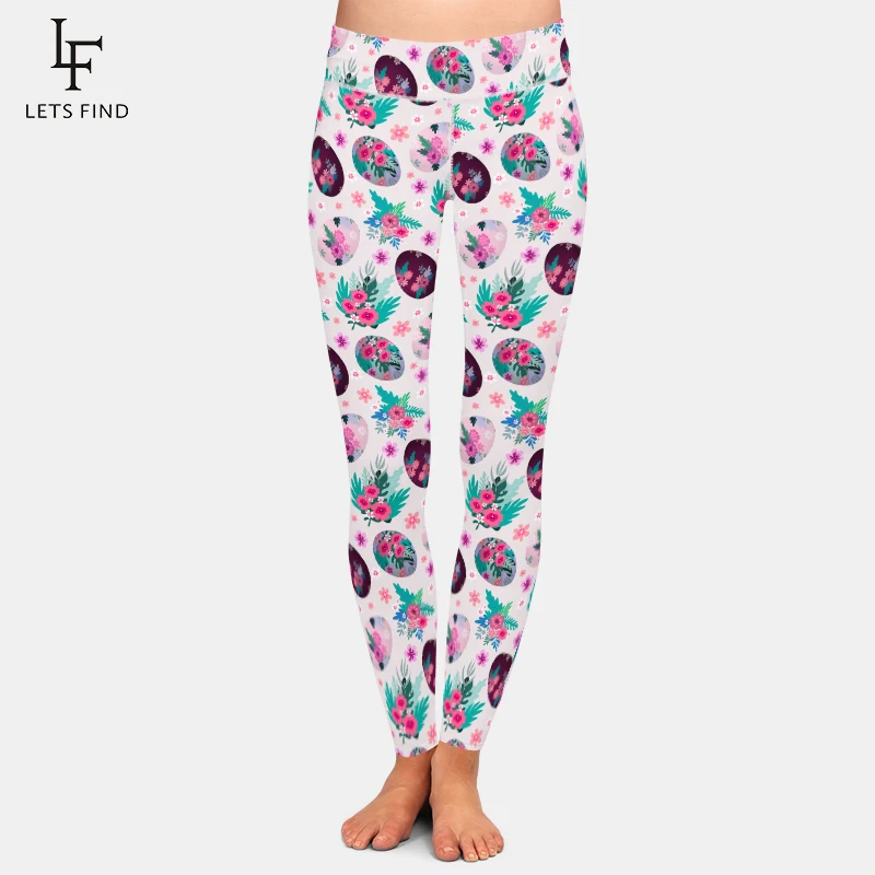 

LETSFIND 2021 Fashion 3D Rabbit Happy Easter Bunny Holding Colored Egg Print Women Leggings High Waist Workout Legging