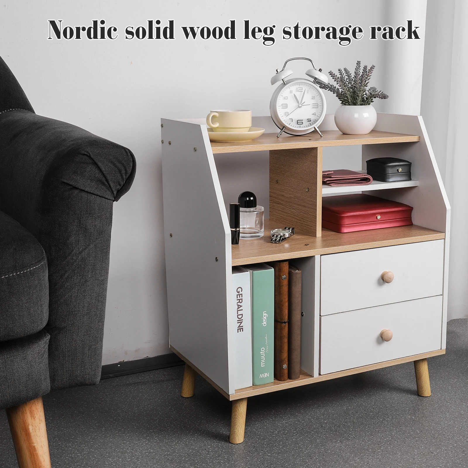 Wooden Nightstand Side Table with 2 Drawers Bedroom Bedside Cabinet Nordic Bedside Storage Cabinet for Home Bedroom