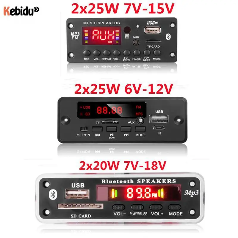 50W 40W Amplifier MP3 Decoder Board 12V Bluetooth 5.0 Car Player 25W 20W USB Recording Module FM AUX Radio for Speaker Handsfree