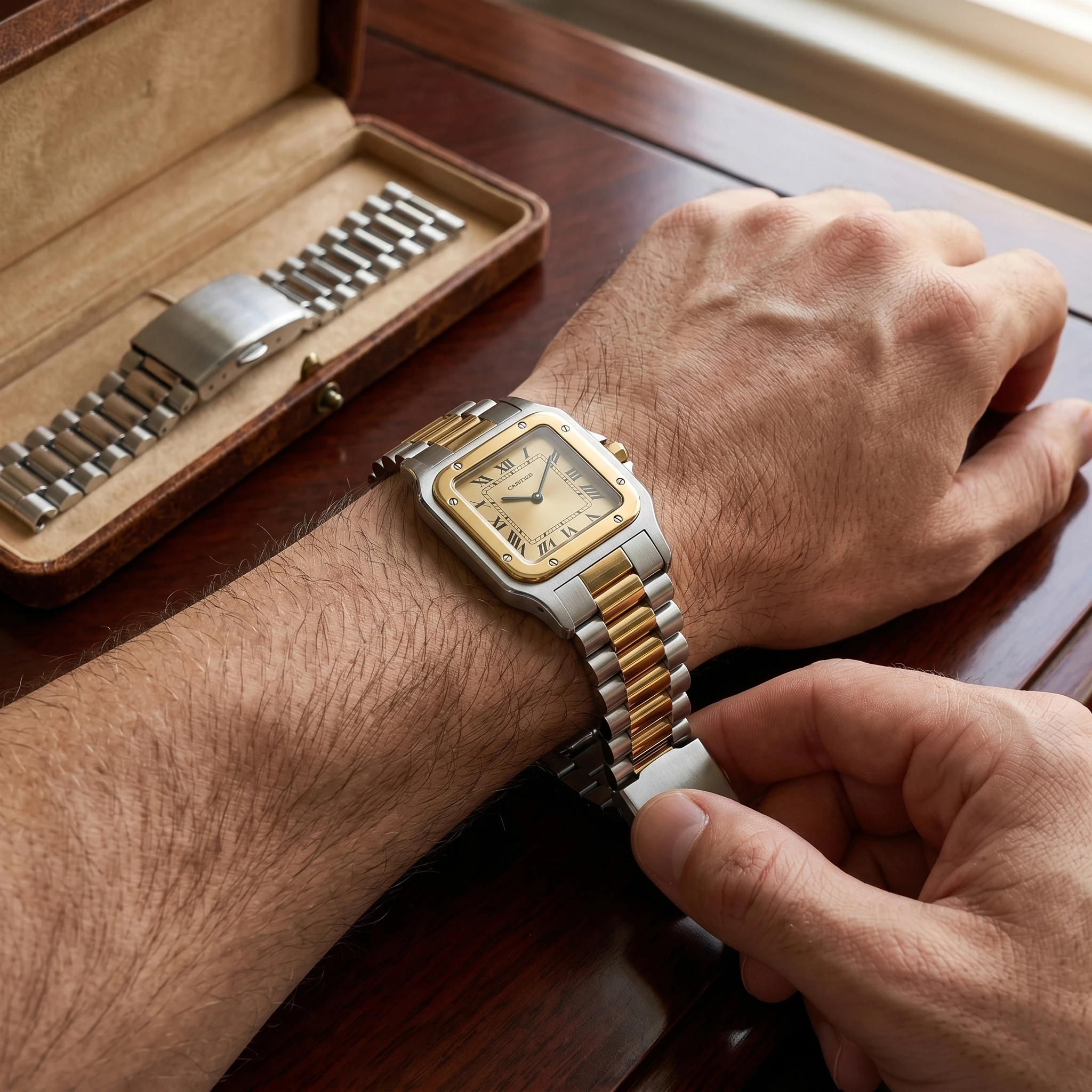 Two-Tone Stainless Steel Watch Band - Universal Straight End Bracelet Strap