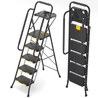 5 Step Ladder Sturdy Steel Step Stool with Anti-Slip Wide Pedals Handrail Safe-Lock Design 800lbs Folding Portable Ladder for M