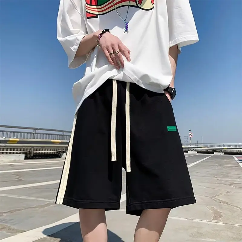 Fashion High Street Men New Summer Motion Youth Patchwork Striped Casual Loose Straight Cylinder Comfortable All-match Shorts