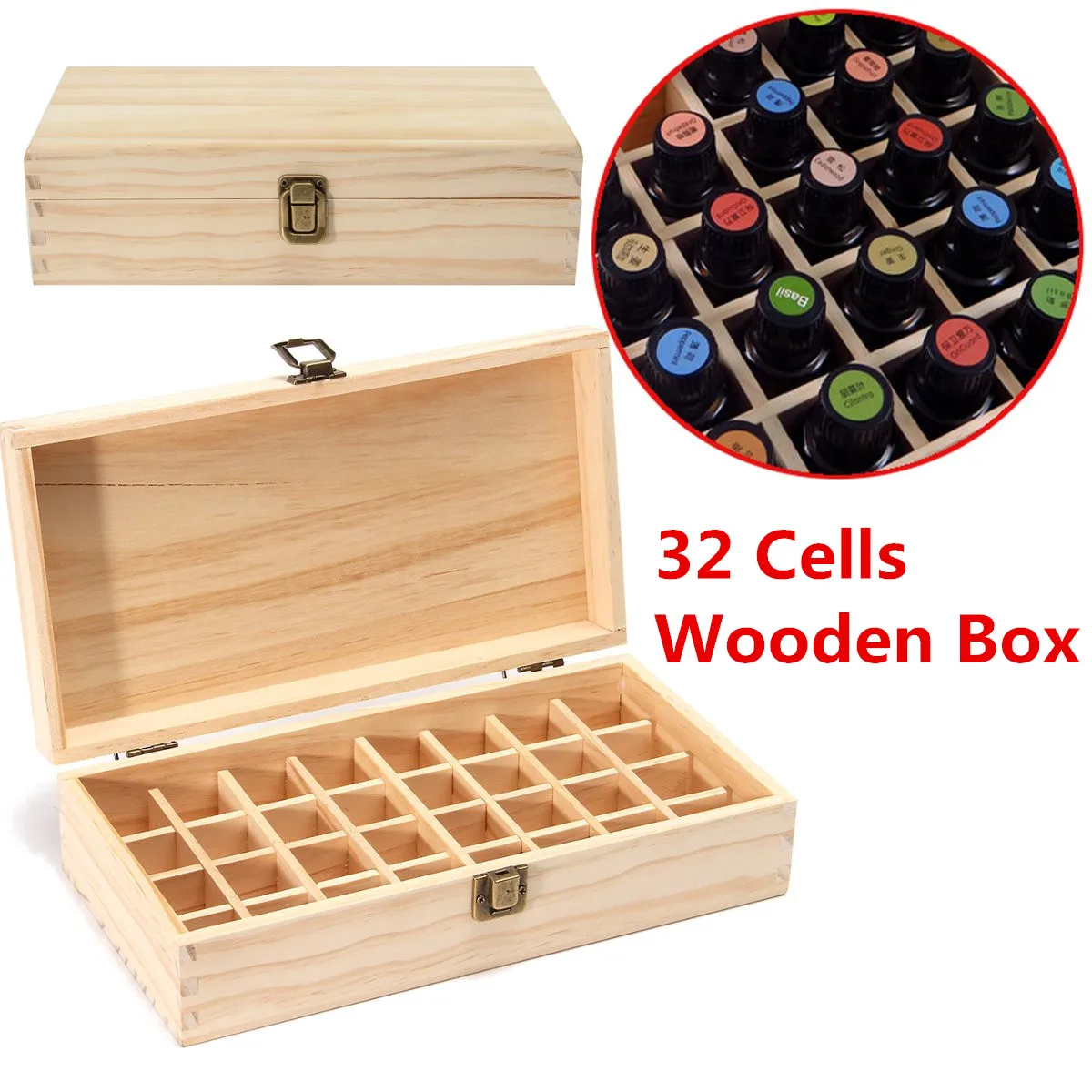 

32 Grids Essential Oil Natural Wood Box Aromatherapy Wooden Box Treasure Jewelry Storage Organizer Handmade Craft for Home Decor