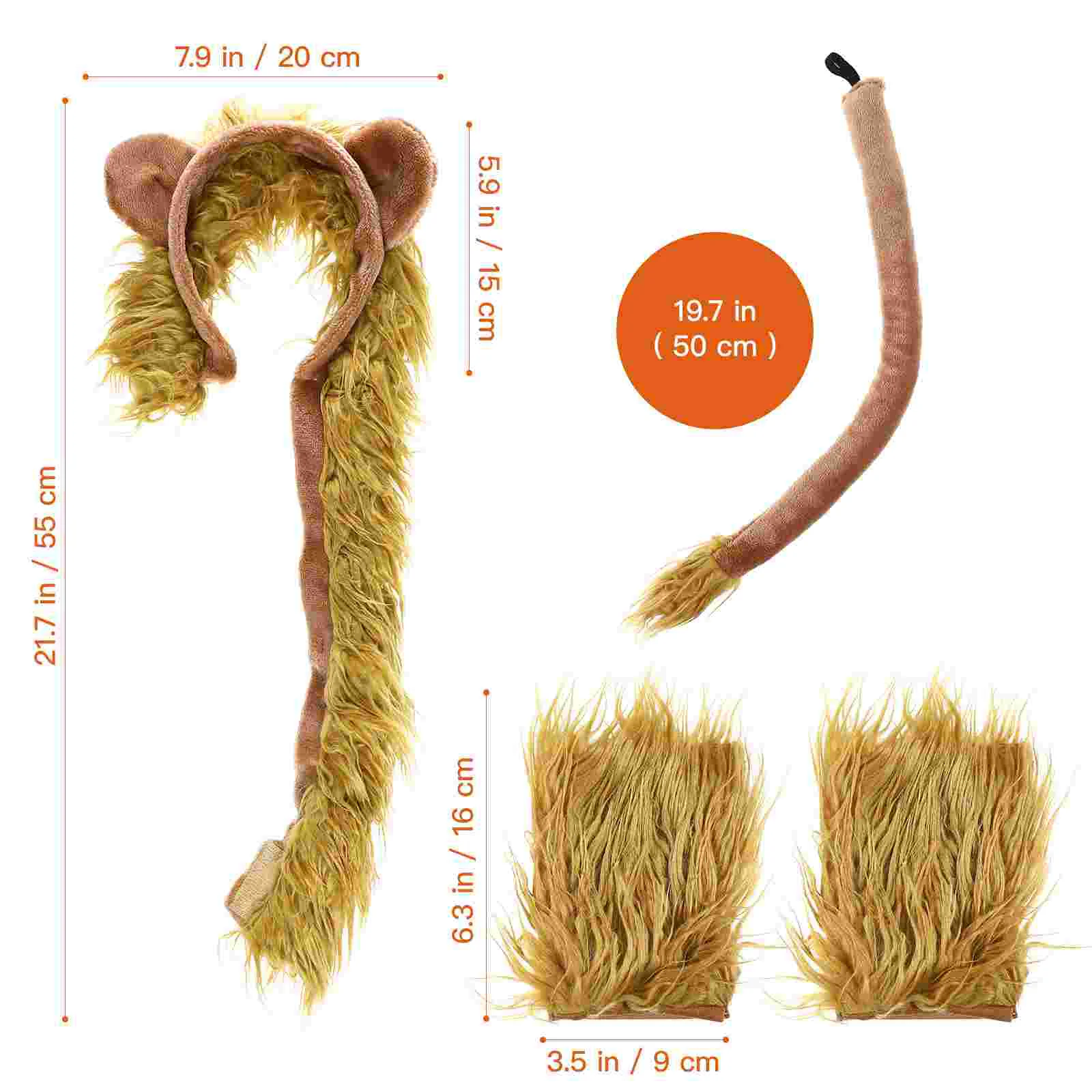1 Set Lion Costume Set Headband Gloves and Tail Brown For Halloween Cosplay Party