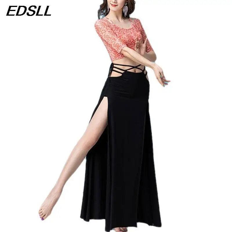 

Fashion Lady Belly Dance Suit Sexy Top+Elegant Split long skirt Goddess Clothing Adults Bellydance Practice Training Suit