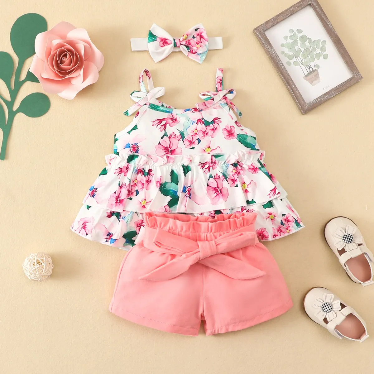 Baby Clothing Set comfotable hibobi Baby Girl Clothes Set 3 Pcs with Headband Summer Vest Sleeveless Children Sets Clothes Suit Casual Floral Outfits 3-24M baby clothes penguin set