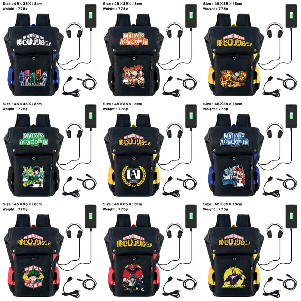 

Рюкзак с USB-разъемом для студентов аниме «Моя геройская Академия», школьная сумка для подростков, дорожная сумка для ноутбука, вместительная черная Холщовая Сумка для книг