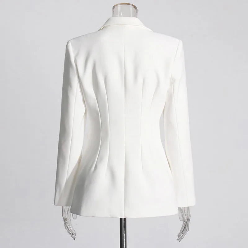 KBQ Patchwork Belt Chic Blazer For Women Notched Collar Long Sleeve Spliced Pocket Casual Minimalist Blazers Female Fashion New