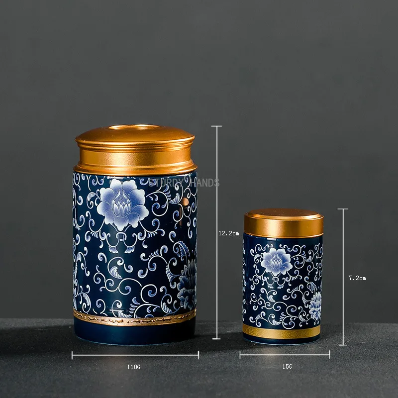 Small portable metal lid ceramic tea jar sealed jar, coffee bean nut black tea storage jar household food container