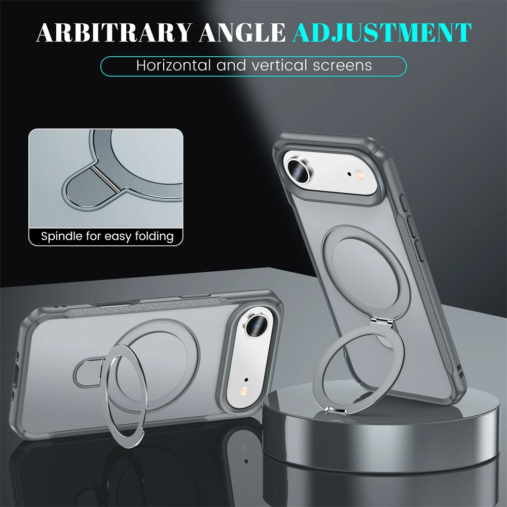 Matte Magnetic Phone Case with Ring Stand and Lens Protector