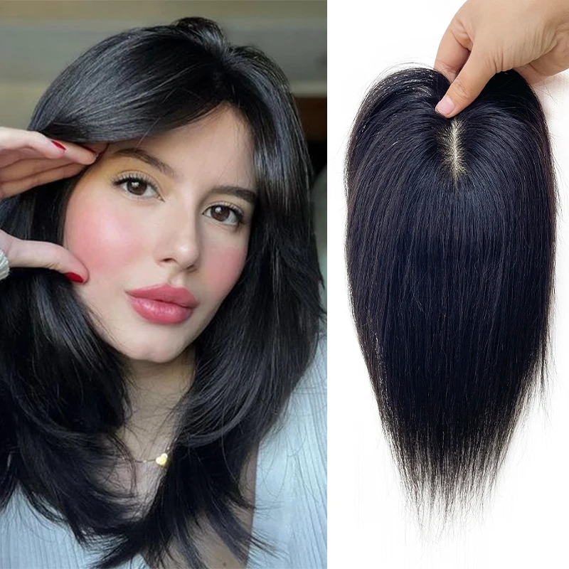Eight Shaped Human Hair 25cm 7X10cm Hairnet Toupee Straight Clip in Hair Extension Improve Volume Topper Women Pieces