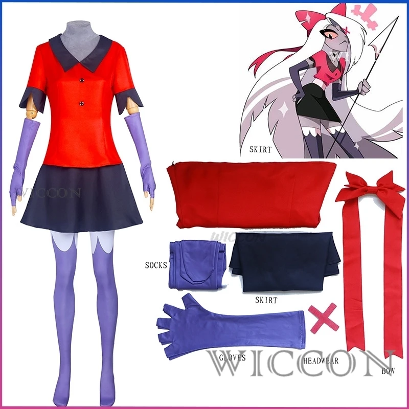 

Костюм для косплея Hazbin COS Hotel Vaggie, женская одежда для взрослых, черная юбка RedTop для девушек, блестящие чулки, сексуальная униформа на Хэллоуин