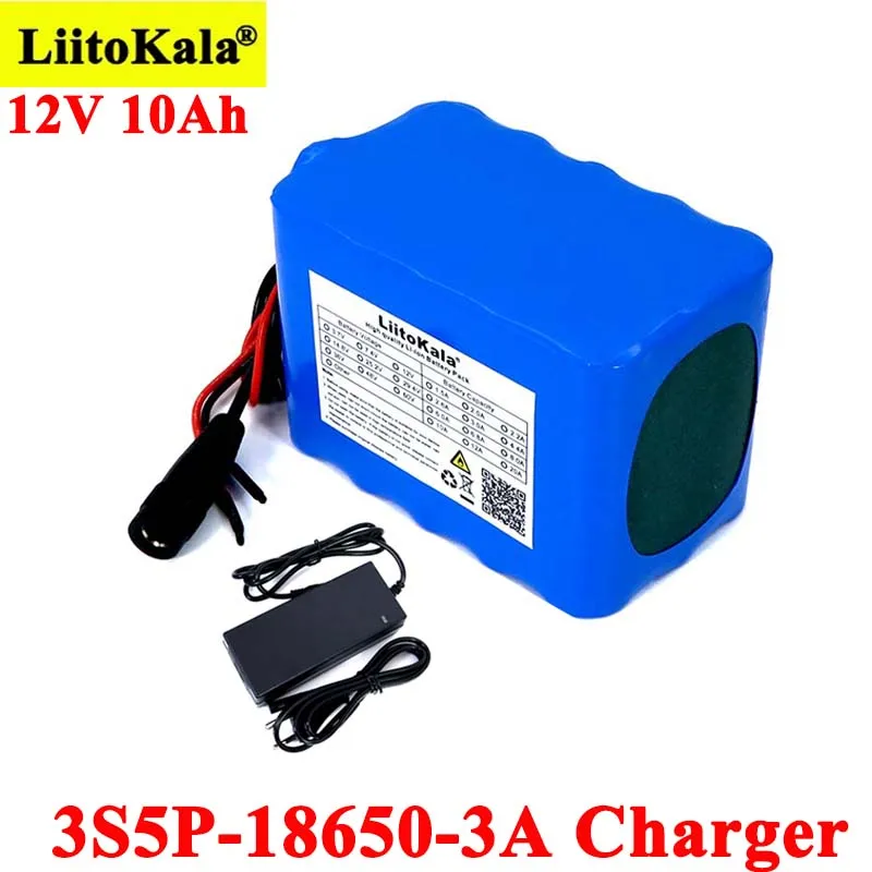 Liitokala 12V 10Ah 18650 li-lon battery pack 10000mAh with BMS for Monitor emergency lights Uninterrupted power +12.6V Charger |