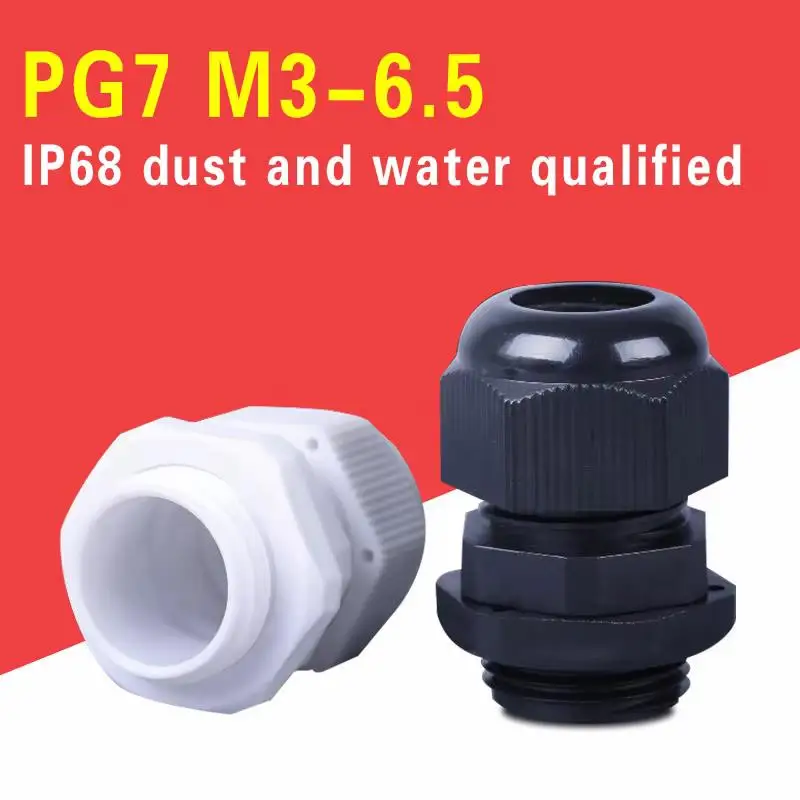 IP68 Waterproof Nylon Plastic Cable Gland Connector PG7 for 3-6.5mm Cable Glands 100pcs