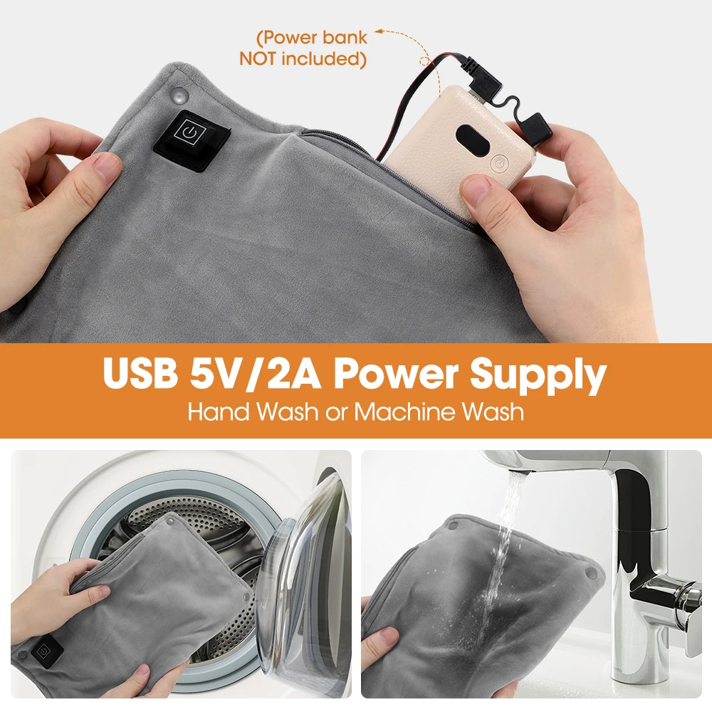 Portable Electric Hand Warmer with 3 Heating Levels Soft Winter Graphene Heated Gloves Warm Pocket for Cold Weather