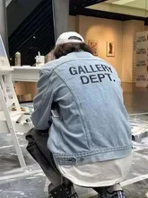  NEW GALLERY DEPT popular casual Fashion Basic Letter Logo Washable Blue Damaged Denim Men  Women Work Coat High Street Jacket 