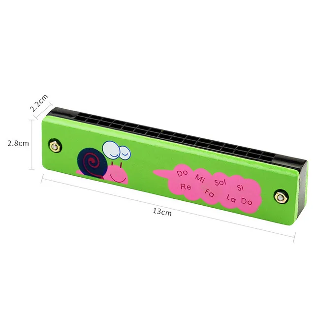 16 Holes Children Harmonica Wooden Double Row Blowable Harmonica Cute Cartoon Pattern Beginner Kids Musical Educational Toys 6