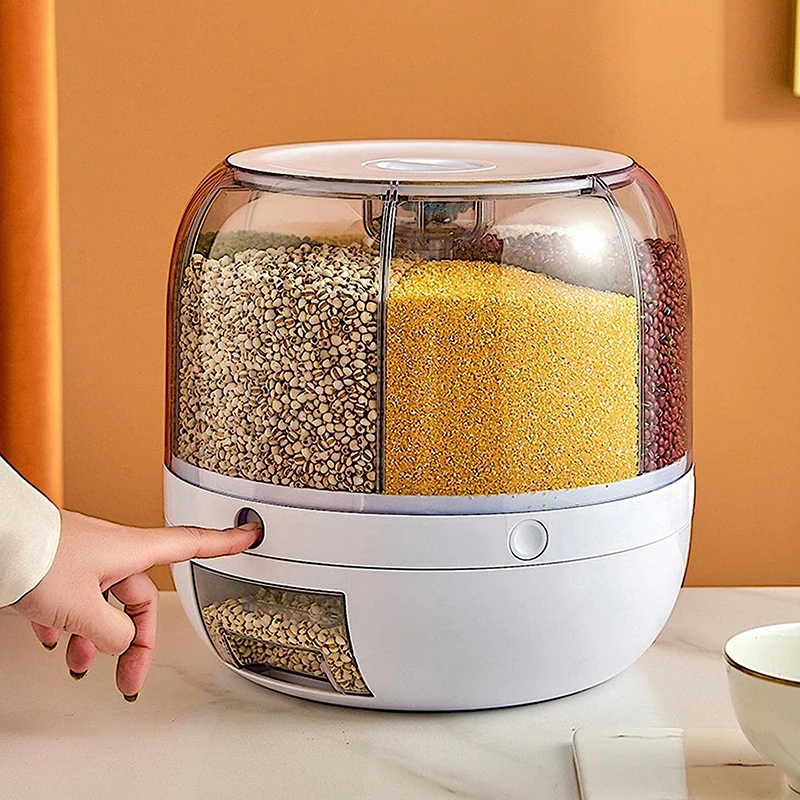 

360°Rotating Kitchen Storage Container Large Food Storage Container Rice Barrels Sealed Cereal Dispenser Rice Tank Grain Box