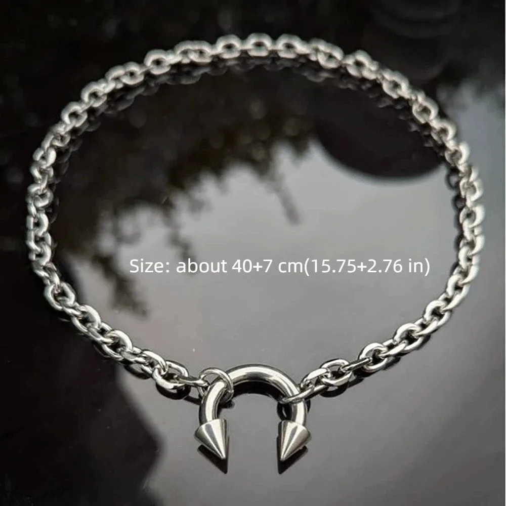 Fashion Punk Nose Clip Necklace Retro Gothic Choker Necklace Thick Round Ring Geometric Chain Rivet Necklace Gifts - 6