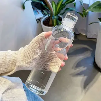투명 플라스틱 물병 타임 마커, 창의적인 대용량 누출 방지 우유 컵, 어린이 학교 체육관 스포츠 음료용기, 500ml
