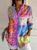 Plus Size Floral Printed Button Down Down Casual Blouse Loose V-Neck Single Row Button Long Sleeve Shirt