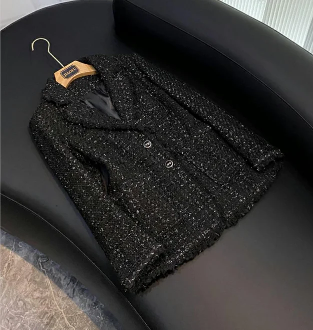 

Elegant Designed Lady Vintage Coat Notched Long Sleeve Single Breasted Tweed Women Slim Blazer