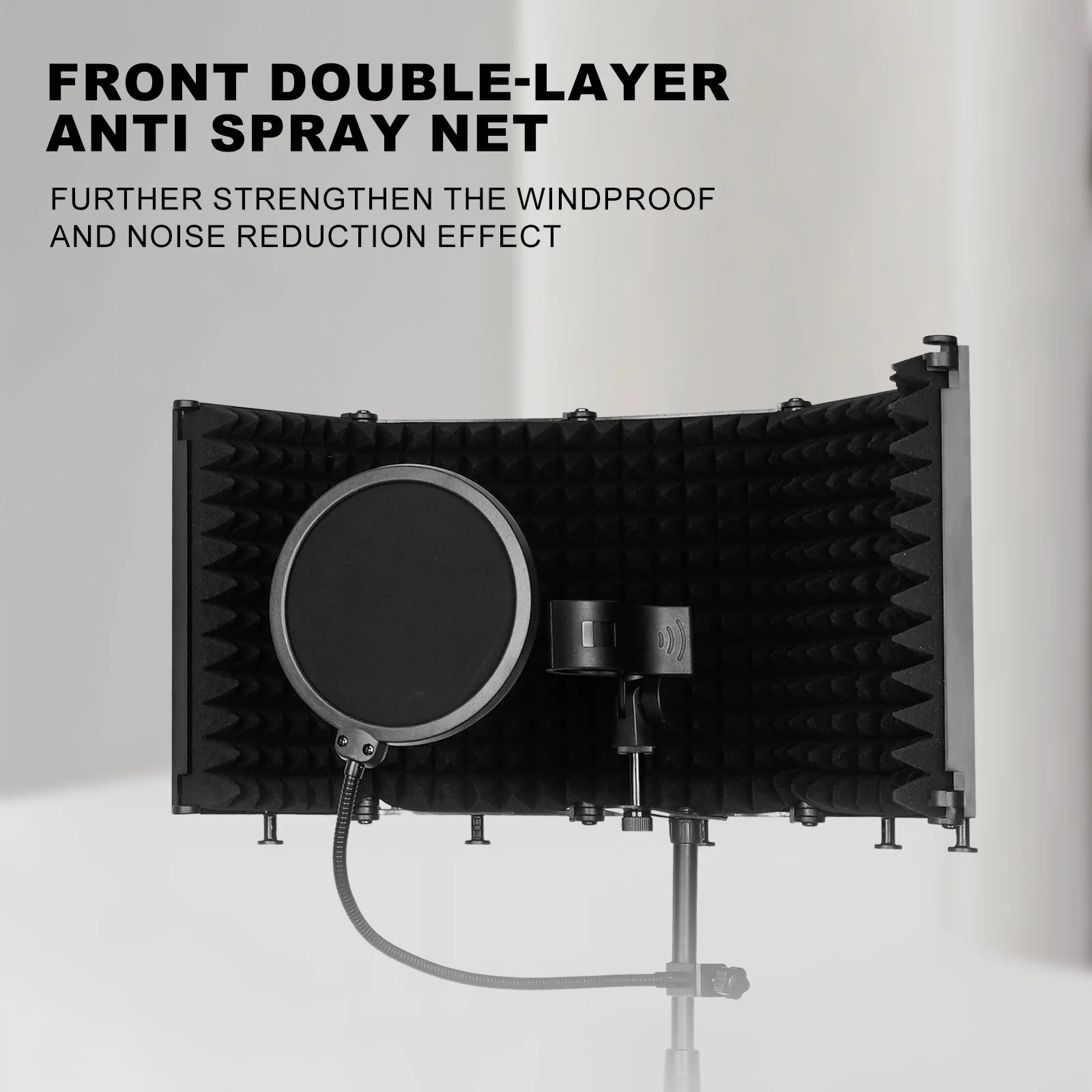 스튜디오 마이크 차음 부스 (높이 조절 가능 삼각대 스탠드, 고밀도 폼 팝 필터, 접이식 윈드스크린 포함)