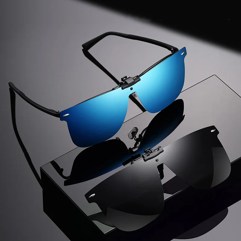 SHONEMES Polarized Sunglasses Rimless Clip on Eyewear Night Vision Outdoor UV400 Driving Shades Mirror Red Blue for Men Women