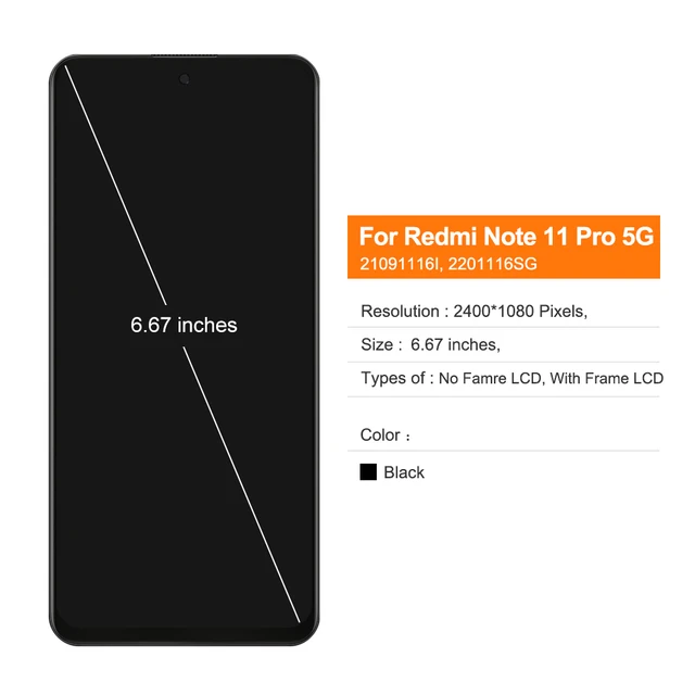 Display Sostituzione Per Xiaomi Redmi Note 11 PRO / 11 PRO 5G - Schermo LCD Touch 6.67'' Con Strumenti (Nero) - Foto 2