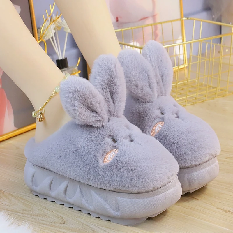 White Rabbit Hare Slippers Women's Cute Animal Platform Home Mules