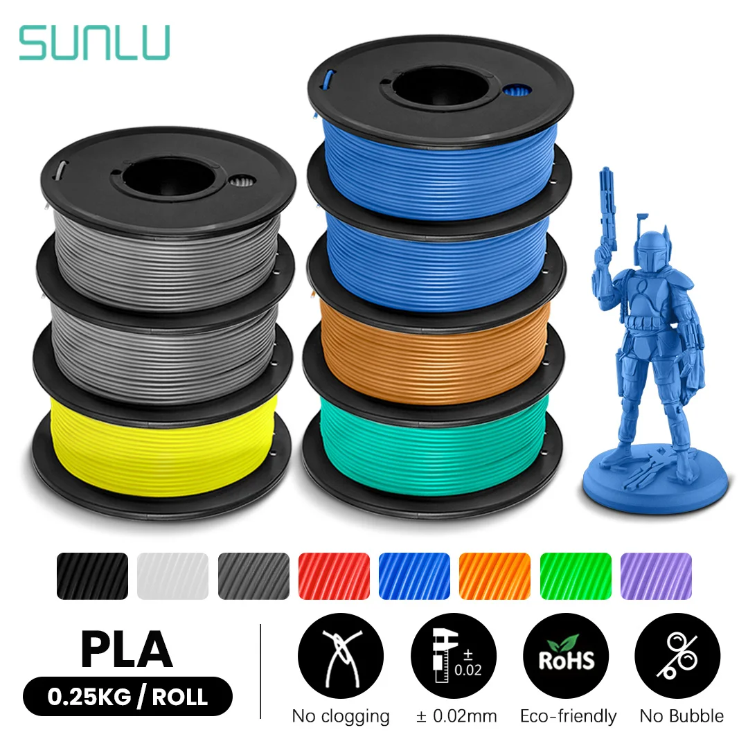 SUNLU 7Rolls PLA Filament 3D Printer 1.75MM Colors Matching Mini Spool 0.25KG/Roll Less Wasting No Bubble Non-Toxic Eco-Friendly sunlu best seller 3d printer wood pla filament 1kg with spool children creative model material non toxic 1 75mm wood filament