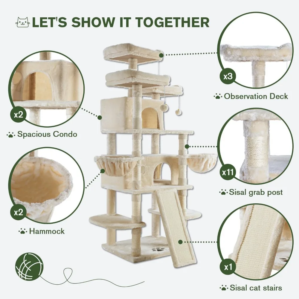 68-Inch Multi-Level Cat Tree Tower for Large Cats 6